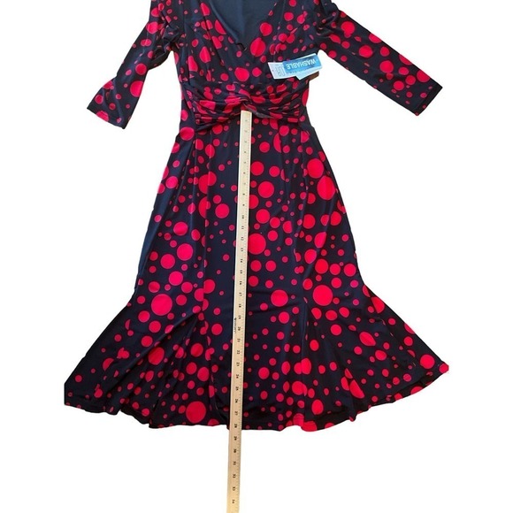 Julian Taylor Maxi Dress Women's 6 Black/Red Polka Dot Long Sleeve Surplice Neck - Picture 3 of 7